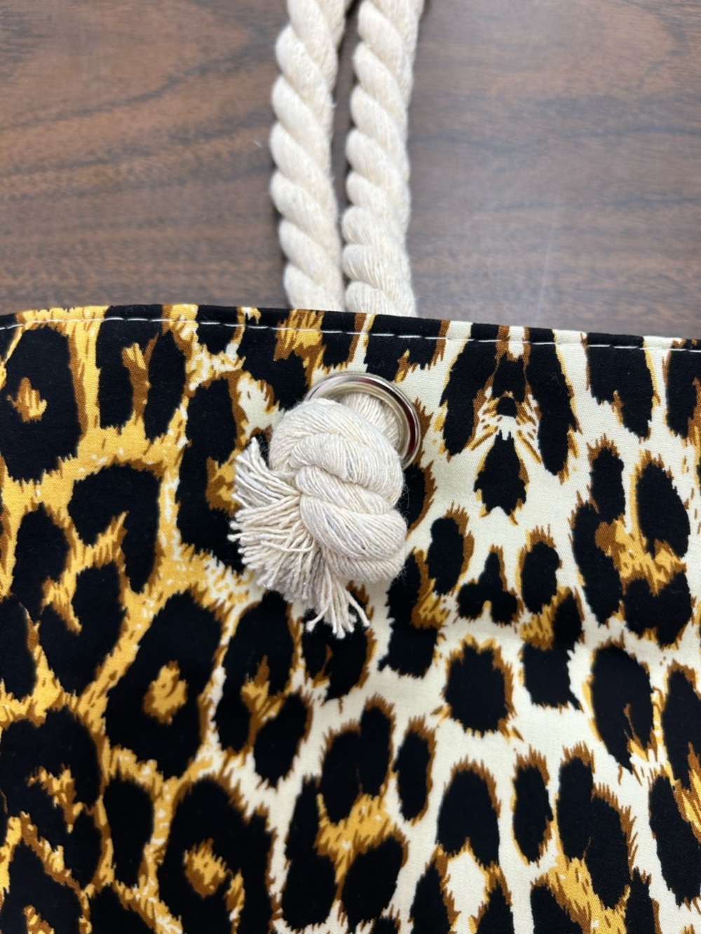 Leopard Print Rope Handle Tote Bag - Brown/Black - Picture 4 of 10